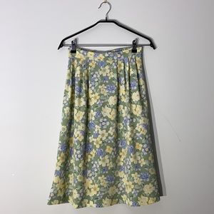 Vintage Pastel Green Floral Midi Skirt